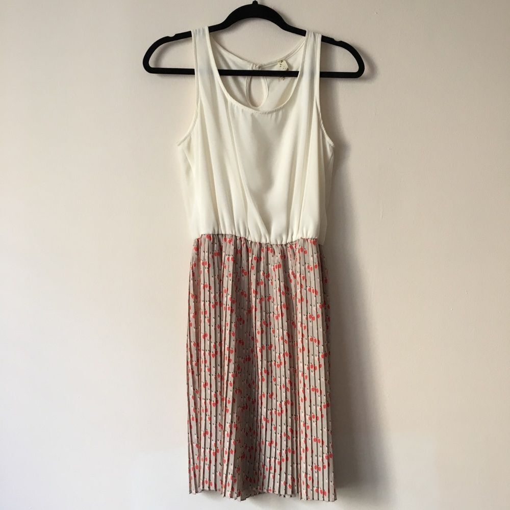 Silk Cream Tank Accordion Skirt Dress